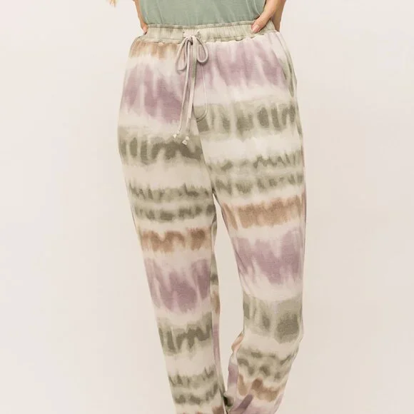 MYSTREE Women’s Tie Dye Joggers – Pastel Sage Lavender Neutral, Size [Insert Siz - Picture 1 of 7